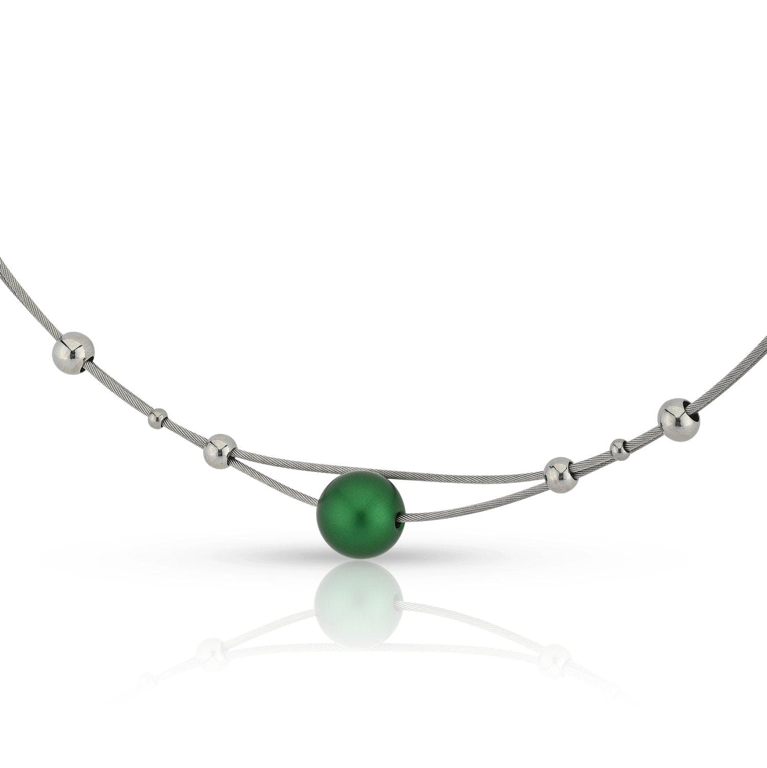 Ketting kleine bolletjes en groene bol C274GR