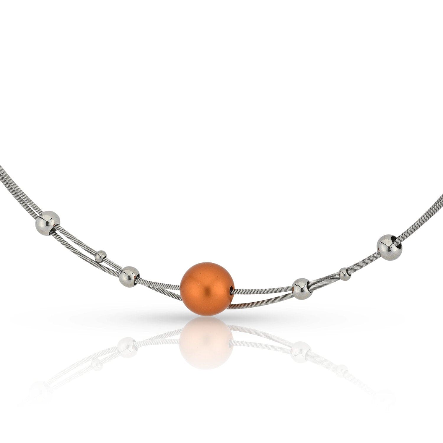 Ketting kleine bolletjes en oranje bol C274O