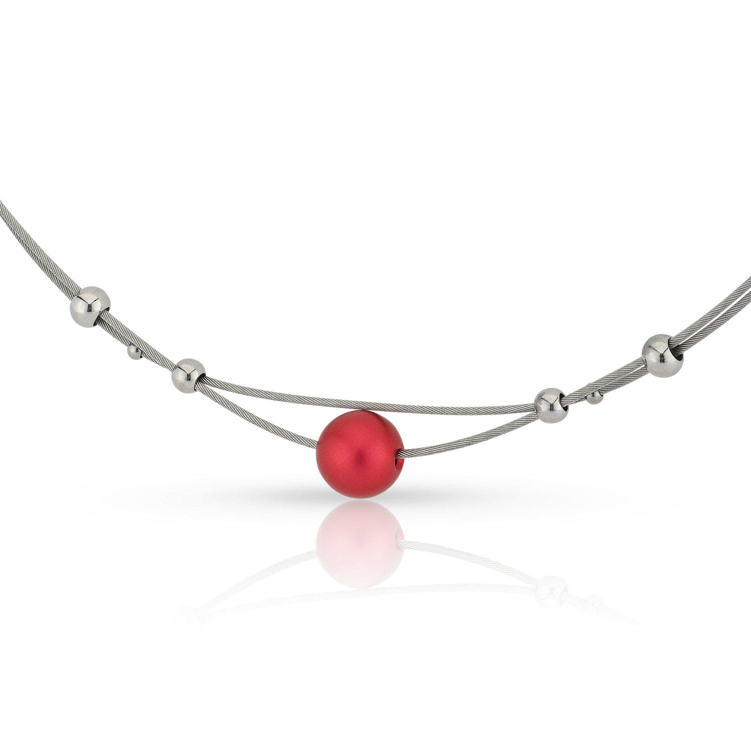 Ketting kleine bolletjes en rode bol C274R