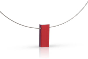 Collier twee gekleurde rechthoeken paars|rood C232PR